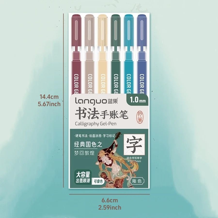 6pcs Calligraphy Gel Pens Set Bold 1.0mm Ballpoint Multi Color for Writing Drawing Painting Marker School A7722