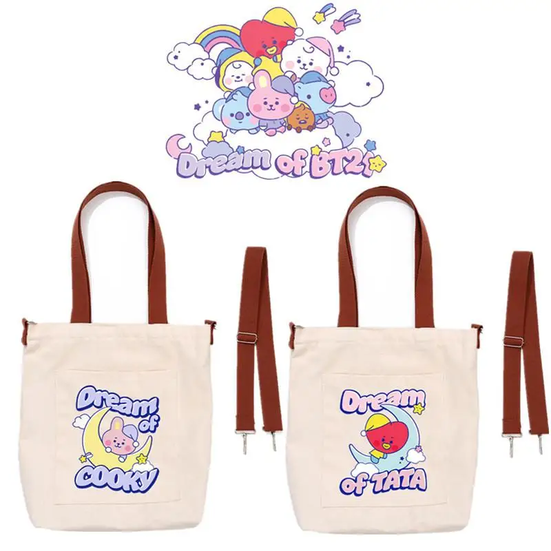 Anime dos desenhos animados bt21 tata cooky koya simples moda bolsa y2k nova bolsa de lona bolsa de ombro feminina presente para amigos