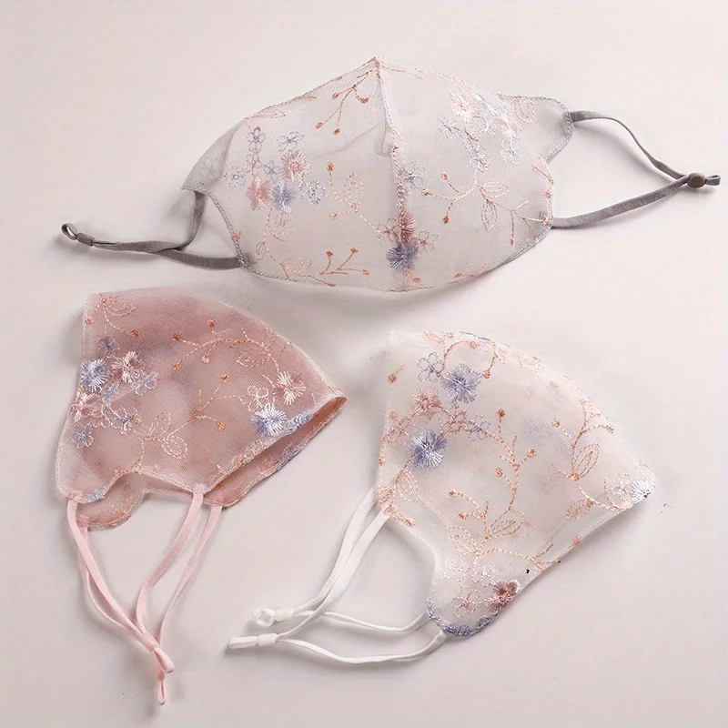 قناع الصيف الحلو زهرة مطرزة الدانتيل قابل للتعديل قابل للغسل الحجاب المطرزة المطبوعة قناع الوجه رقيقة #1