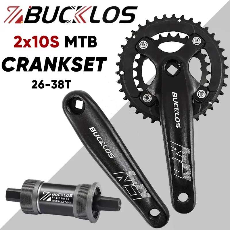 BUCKLOS 104BCD MTB Crankset 2x10S 26T 38T Chainring Set 170mm Ultralight Bicycle Square Hole Crankset Mountain Bike Accessories