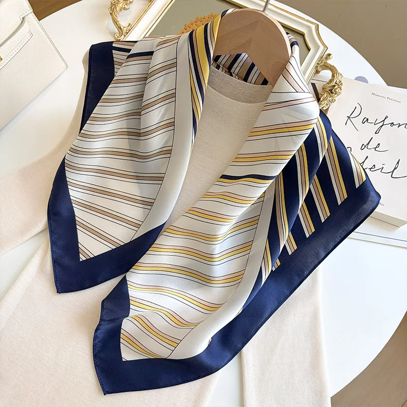 100% silk striped silk scarf ladies spring Fall all-match scarf high-end shirt accessories light luxury silk square BAG scarf
