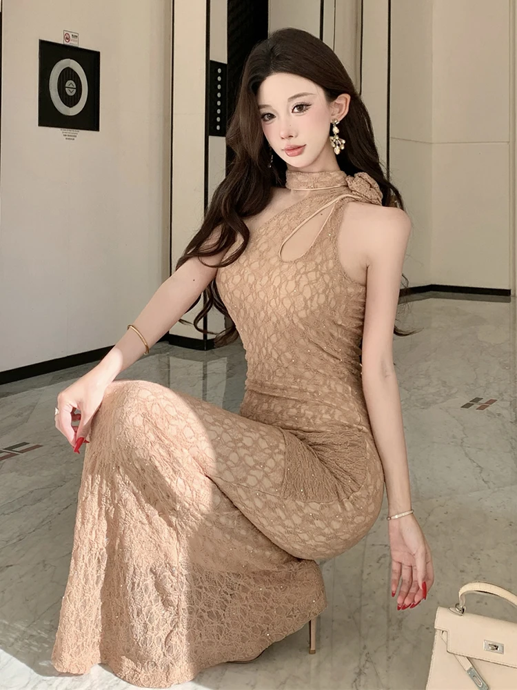 REDDACHiC Diamante Pizzo Desiderio Un pezzo Spalla inclinata Cut-Out lusinghiero Sirena Torsione Vestito aderente Estate Abiti sexy da donna