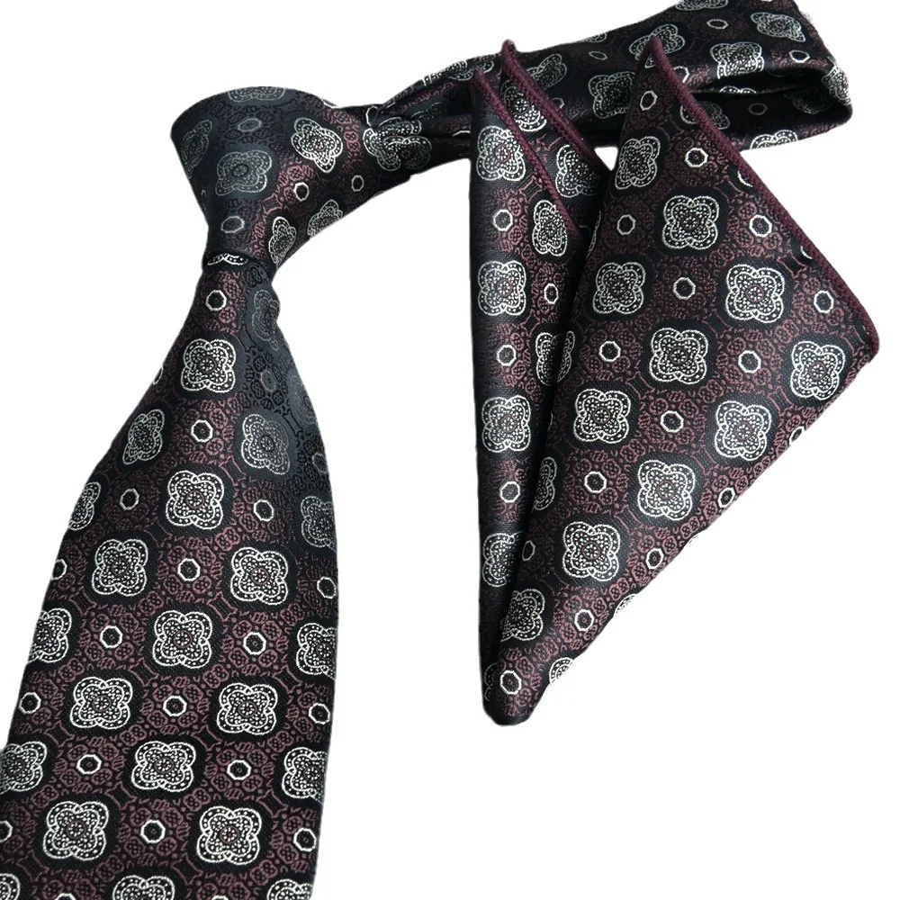 necktie 2024 New Ties And Handkerchief 2-Piece Set Formal Jacquard 8cm Tie Accessories Men Wedding Party