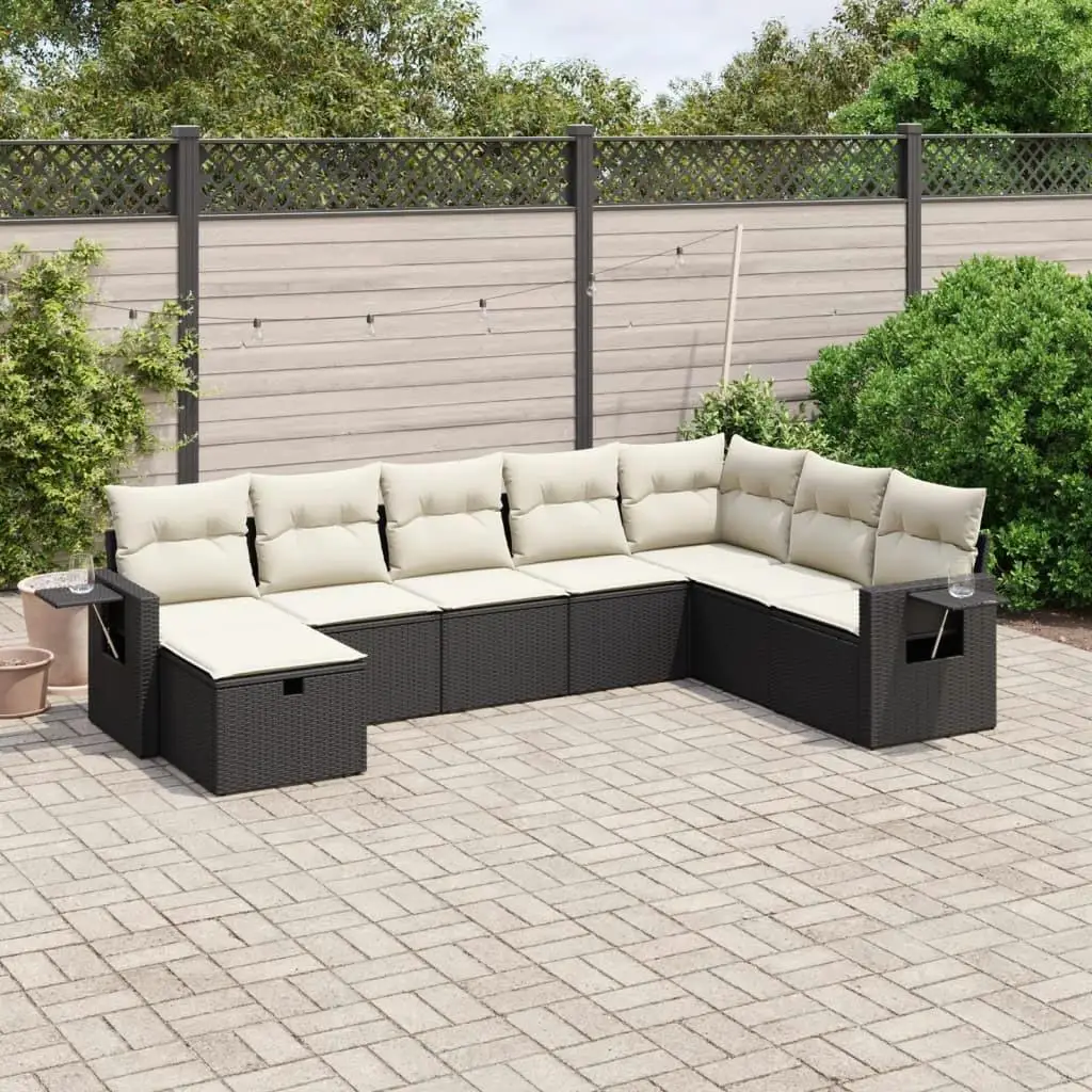 

Garden Sofa Set Black Poly Rattan with Powder Coated Steel Frame Large Outdoor Furniture for Patio Garden and Balcony