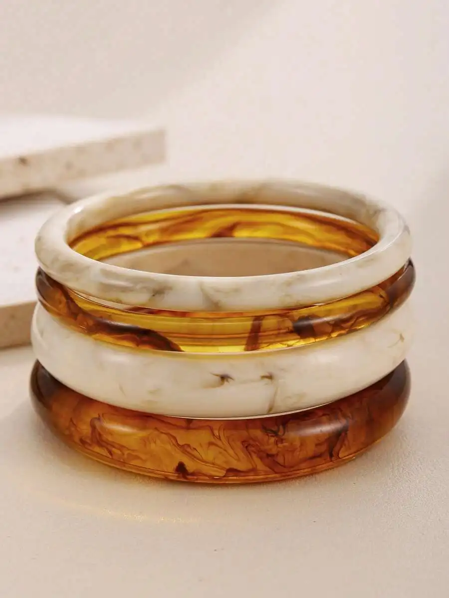 

4pcs Elegant Retro Acrylic Bangle Set For Women Minimalist Daily Wear Fashion Jewelry