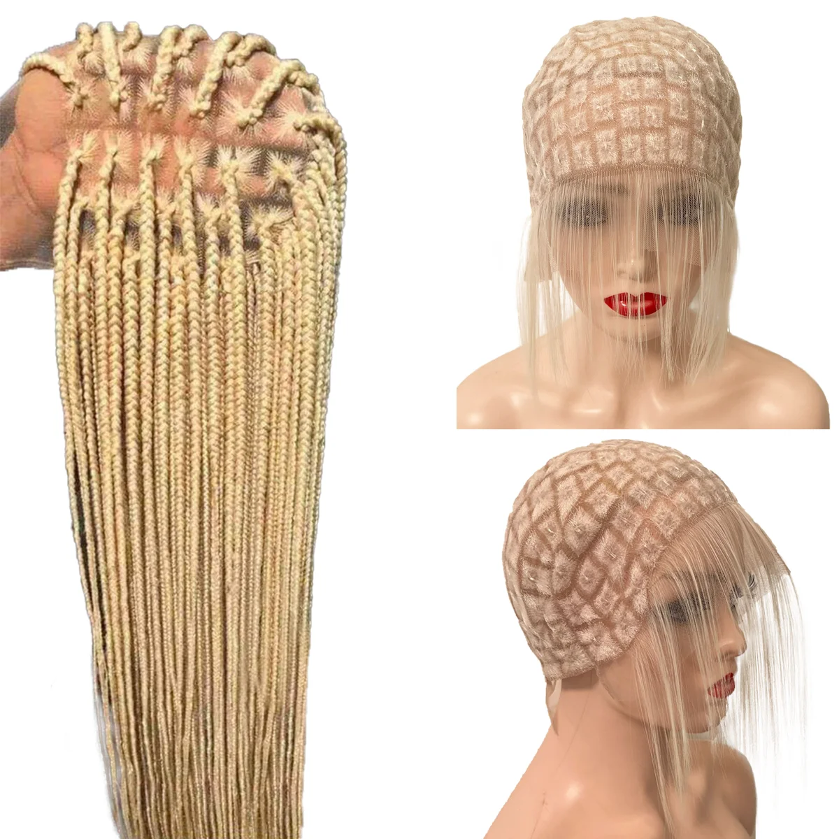 pre-knot full lace cap /Blonde knotless Box Braid Wig cap for Black Women,honey blonde cornrow braided wigs full hd lace