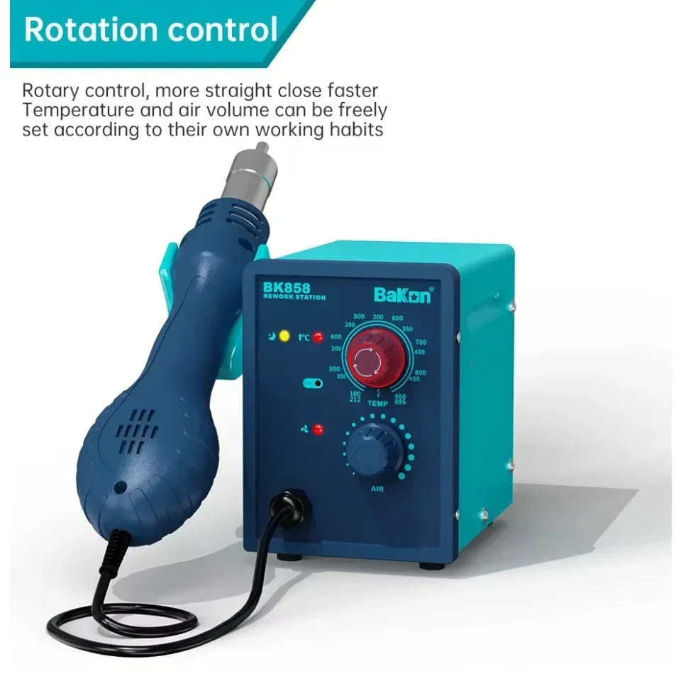 Bakon BK858 550W Rework Solder Station Hot Air Gun SMD Soldering Repair Rotary Temperature Control Solder Tools Soprador Térmico