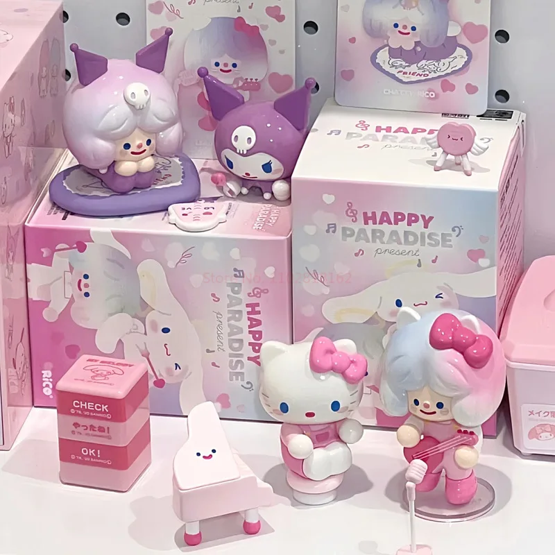 Rico x Sanrio Family Happy Paradise Series Blind Box Kuromi Rico Action Figure Surprise Bag Kuromi Melody Kitty Anime Model Toys