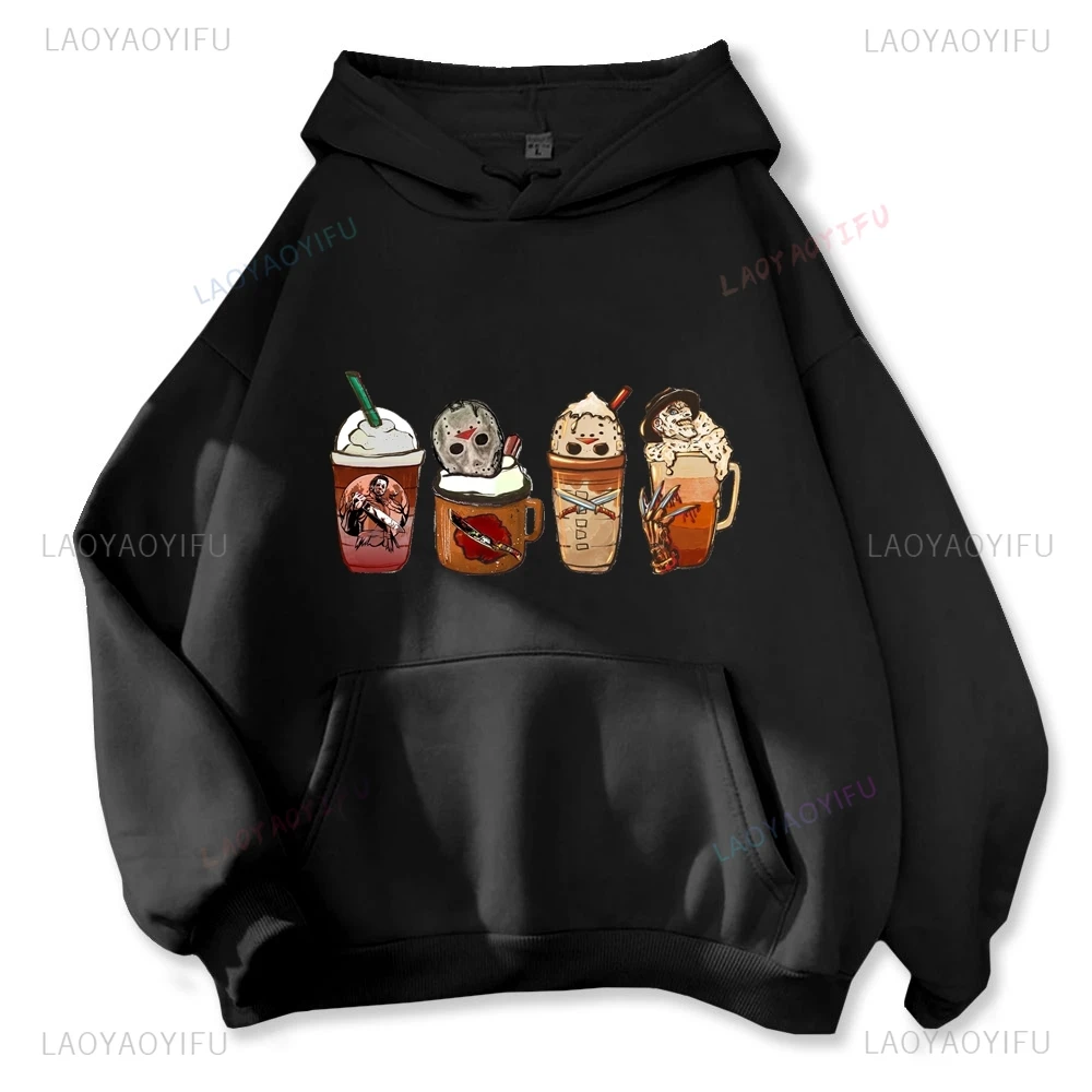 Halloween Milk Tea Print Hoodie, Unisex Halloween Party Novelty Costumes, Fall and Winter Daily Street Fashion Casual Hoodie