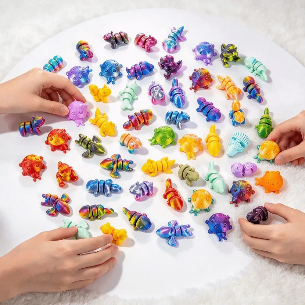 10-30Pcs 3D Printed Cute Toys Mini Colorful Multi-Jointed Animal Figurines Toys Office Desktop Decorations Stress Relief Gifts