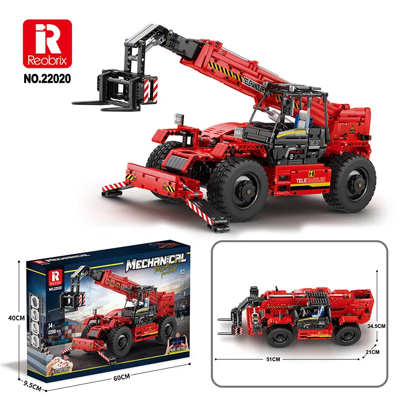 

Reobrix 22020 Telescopic Arm Forklift Model APP Remote Control Engineering Series DIY Toys Building Blocks Gift For Boys 2260Pcs