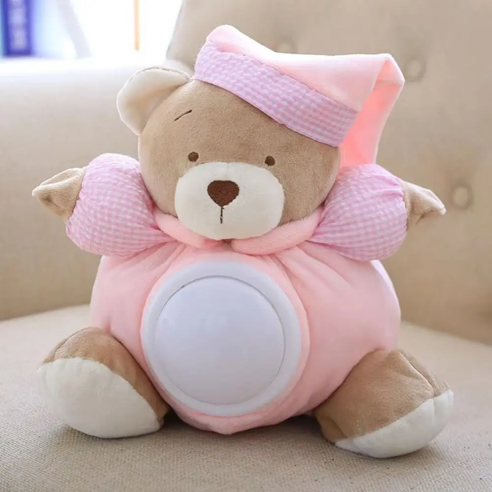 Portable Musical Appease Bear Toys Press Type Breathing Light Sleeping Comfort Bear Interactive Soft Baby Plush Dolls Birthday