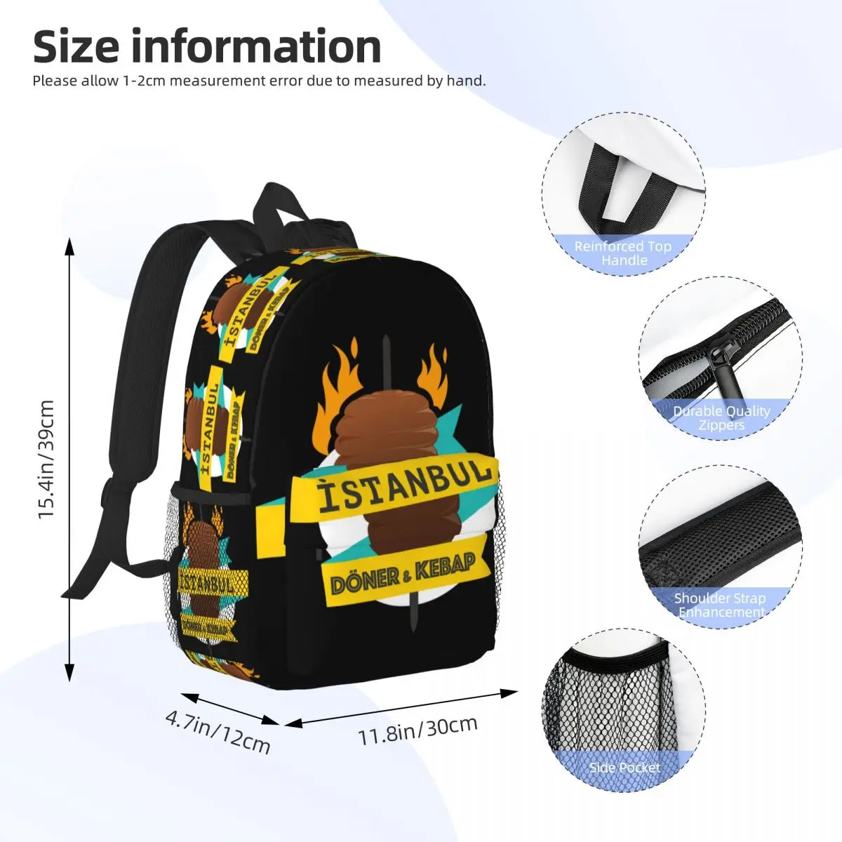 Döner Kebab Rucksack Middle High College School Schüler Bücher tasche