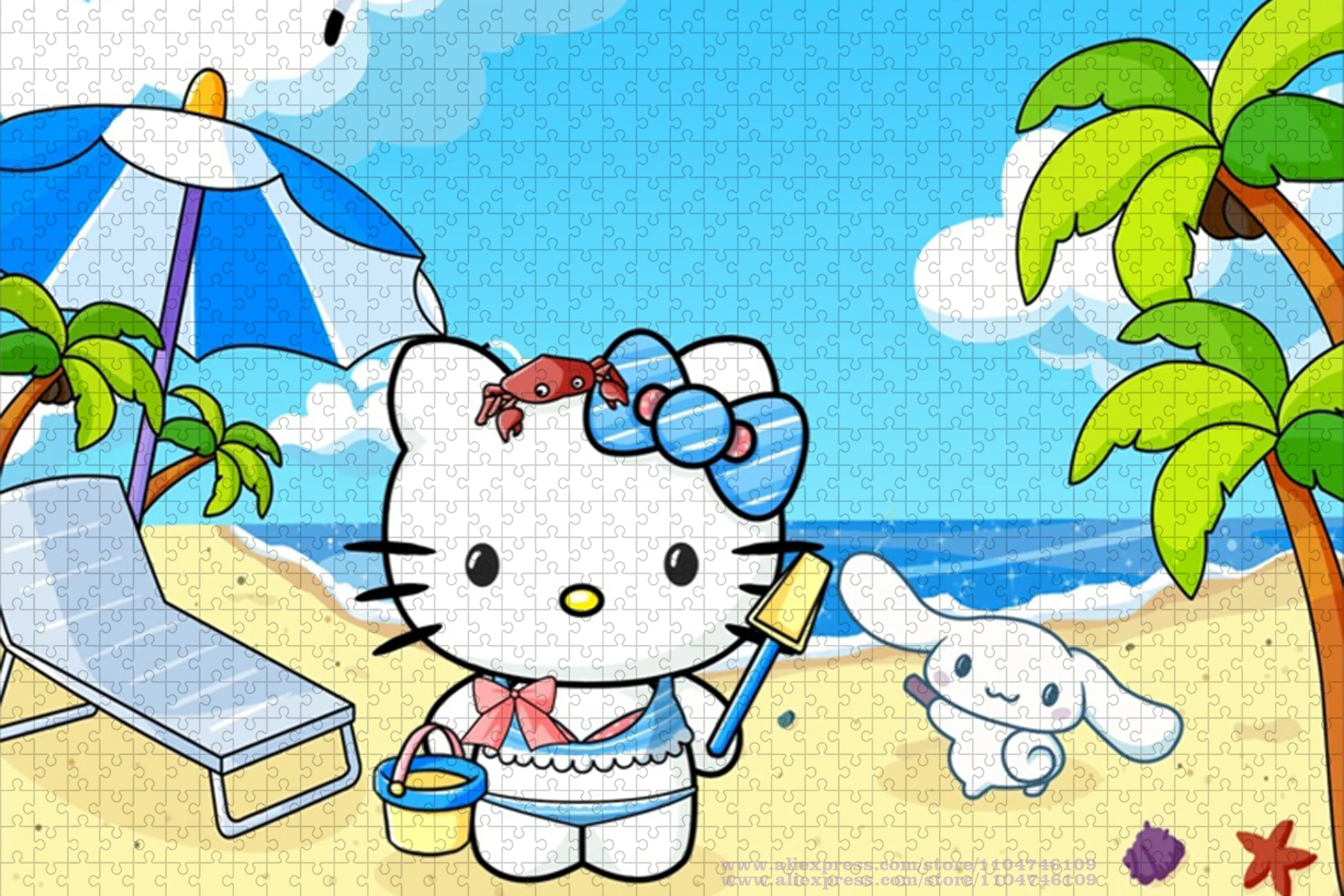 Sanrio 헬로 키티 Cinnamoroll 퍼즐 퍼즐 만화 애니메이션 108/200/300/500/1000/1500Pcs 어린이 및 성인을위한 지능 퍼즐