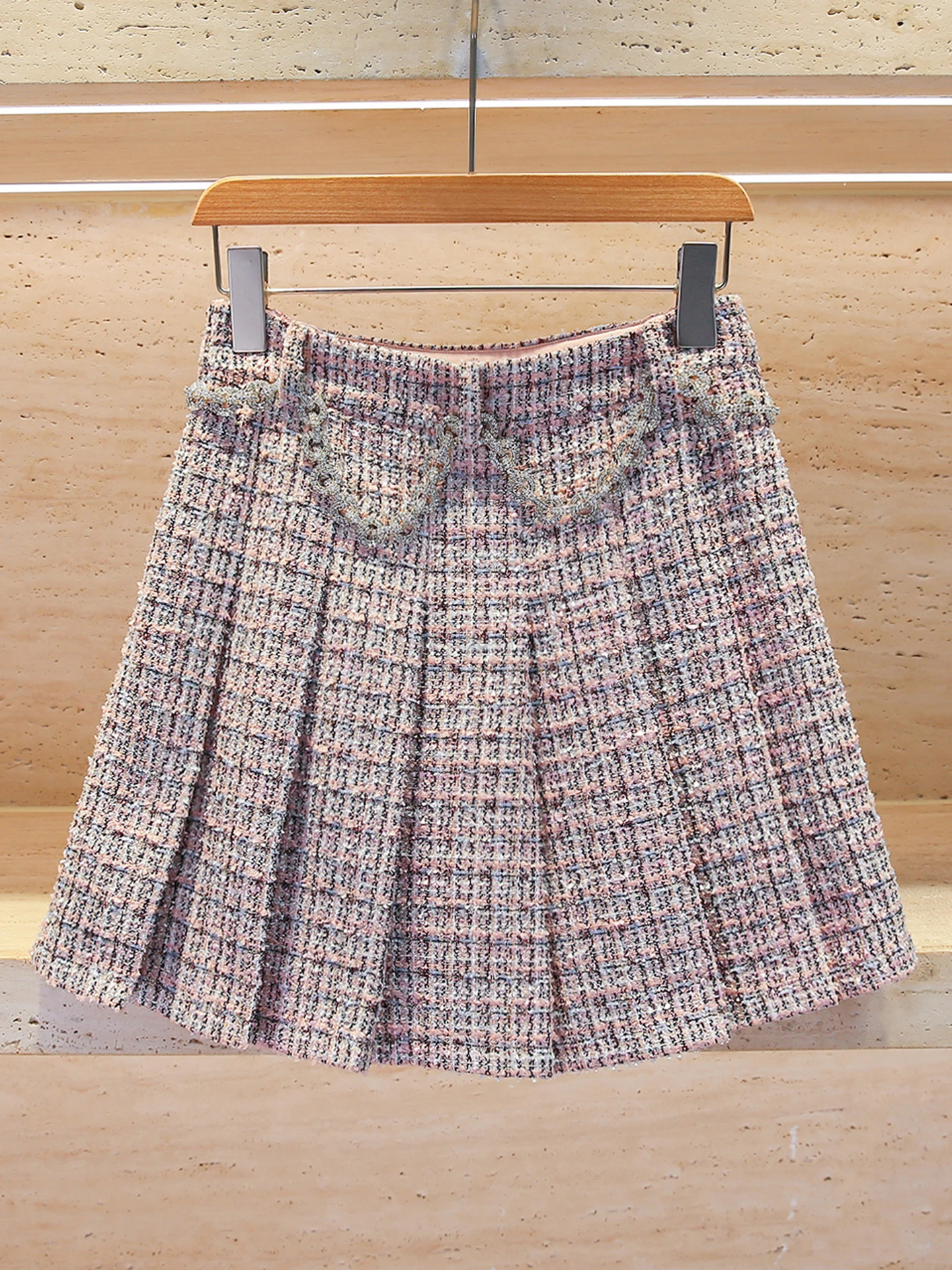 Saia evasê de cintura alta com design plissado em tecido de lã pesada French Sle feminino Premium Faion outono inverno...