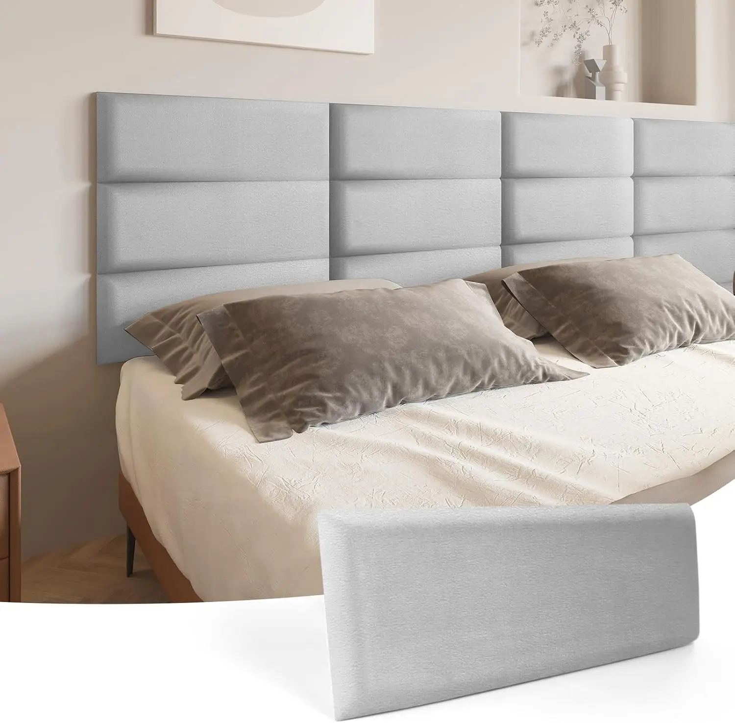 

Peel And Sti Headboard For Full King And Queen In Velvet Stone, Pa Of 12 Panels Sized 9.84"" X 23.62"", 3D Soundproof Wall