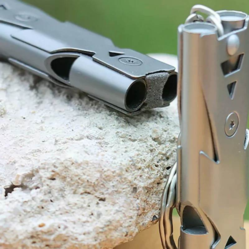 

1 Pc High Decibel Stainless Whistle Double Tube Lifesaving Portable Emergency Keychain Whistle For Outdoor Hiking Camping