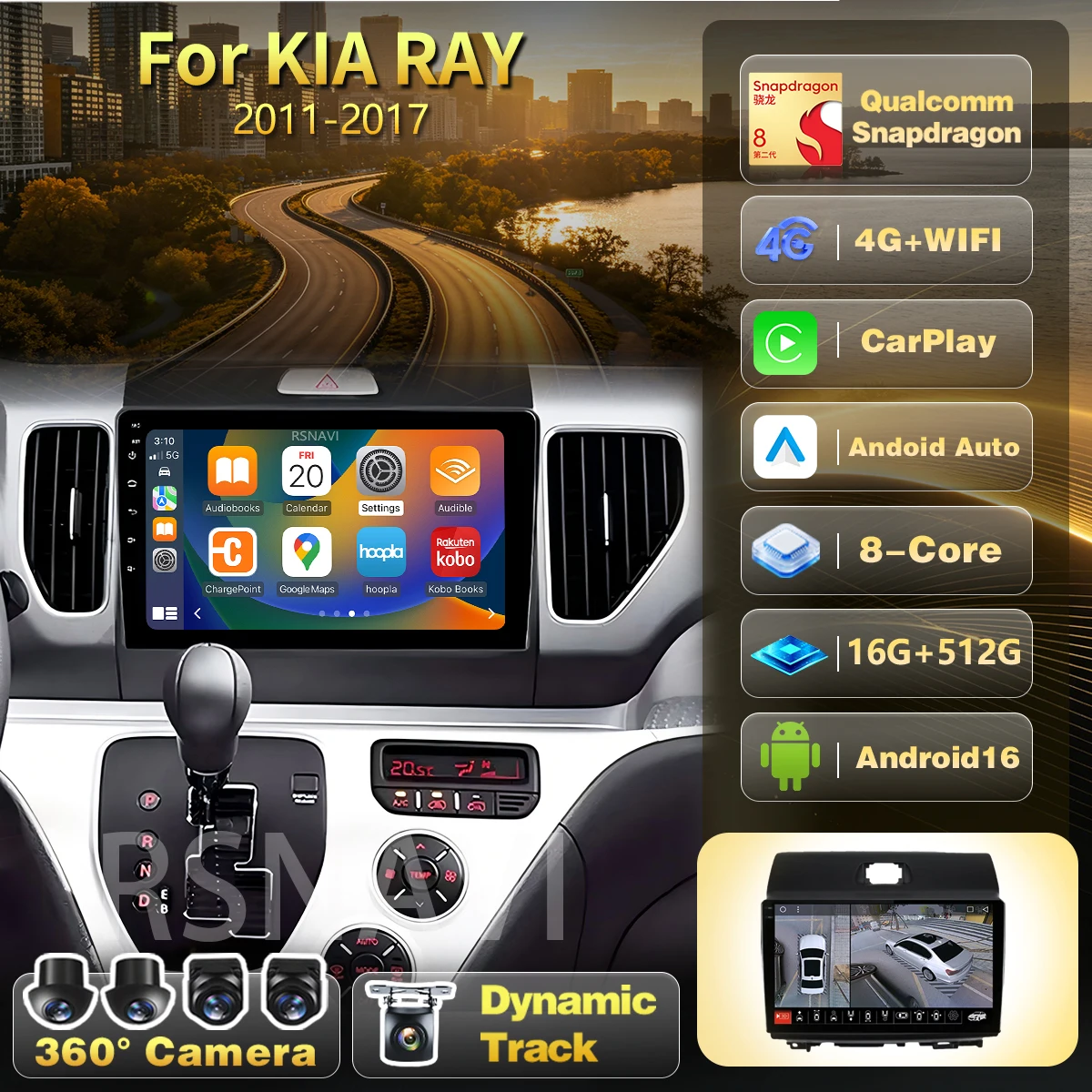 Snapdragon Android 16 Carplay Auto 2K Screen Multimedia Player For KIA RAY 2011 - 2017 Car Radio Autoradio WIFI+4G DSP Head Unit