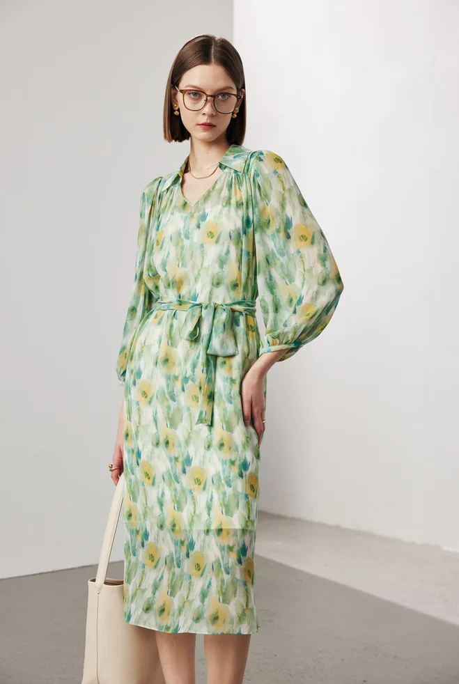 Robe en soie pour femmes, ensemble deux pièces imprimé, fines bretelles, revers Georgi, robe en soie de mûrier, nouvelle collection printemps et été 2025