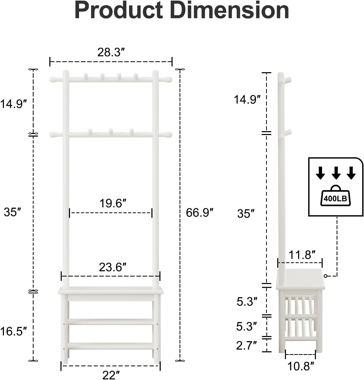 #US Stock Modern Coat Rack Shoe Storage Narrow Wooden Hall Tree Bench 11 Hooks 2-Tier Shelves 3-in-1 Entryway Bench