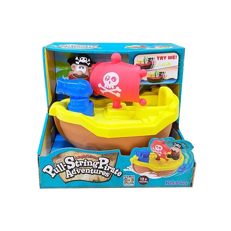 KEENWAY Movable Pull String Pirate Adventures Amphibious Ship Kids Fun Toys Model Collection Decoration Birthday Gifts