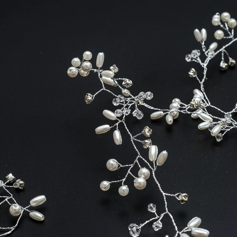 35-150cm Crystal Pearl Bridal Tiaras Hairbands Hairpins Bridesmaid Diamante Hair Vine Accessories Wedding Jewelry Headwear image 6