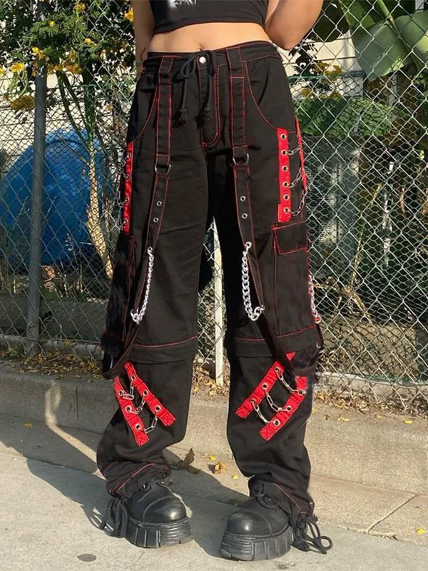 

K Chain Хип-Хоп Свободные повседневные брюки для женщин Уличные длинные брюки из полиэфирного волокна Весенняя коллекция