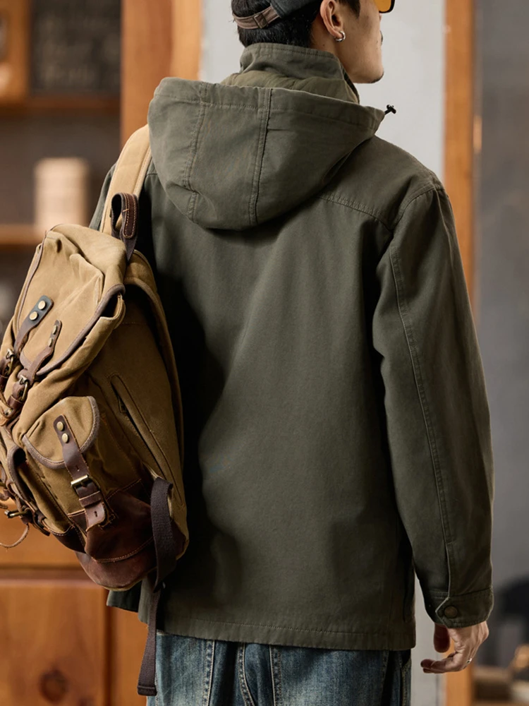 100% Cotton Men Casual Hooded Jackets New Arrival 2026 Spring Simple Style Solid Color Big Pockets Male Outerwear Coats N145