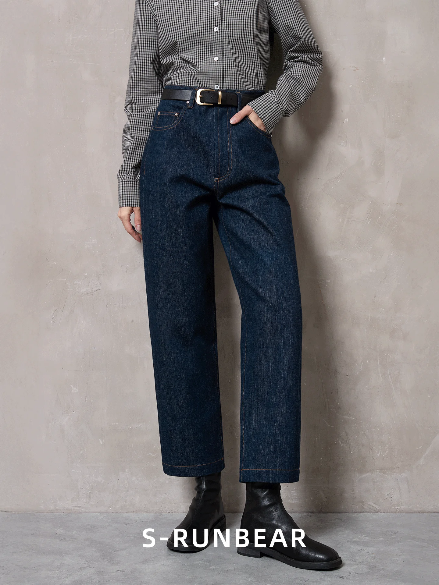 

Джинсы SRUNBEAR с высокой талией из хлопкового денима, женские, весенняя новинка, укороченные, облегающие, однотонные, на пуговицах, зимние