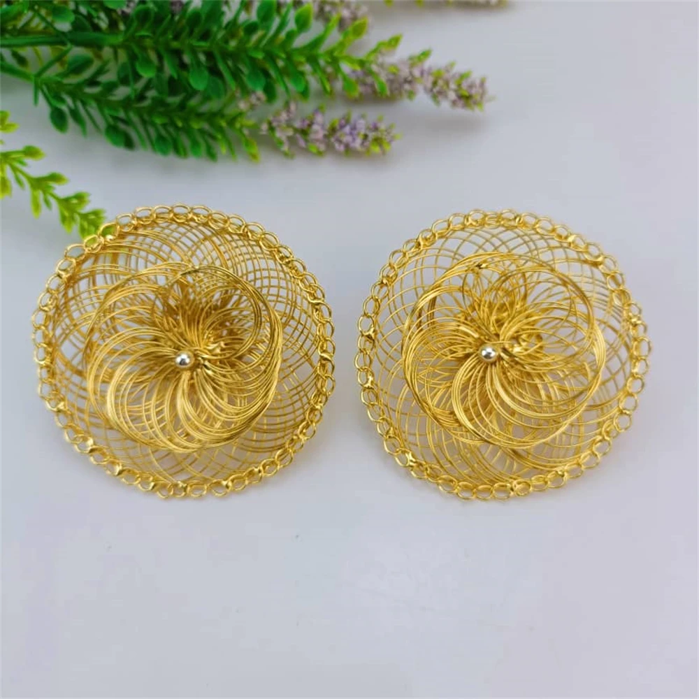 EMMA مجموعة مجوهرات كبيرة برازيلية مطلية بالذهب زهرة مستديرة قلادة قلادة أقراط سوار خاتم امرأة فاخرة مجوهرات يدوية الصنع