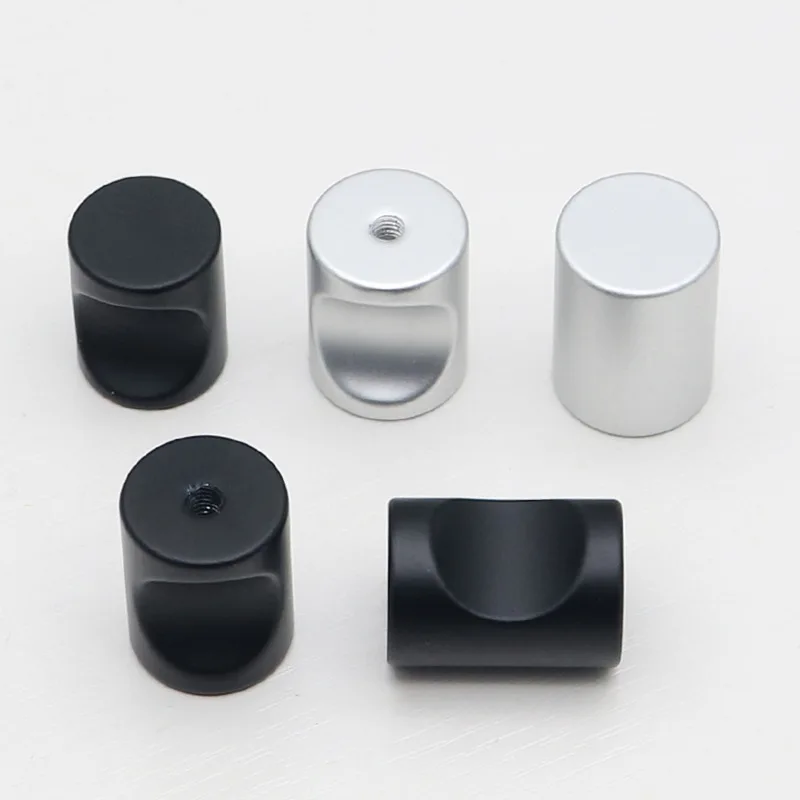 Modern Simple Round Thumb Handle Drawer Wardrobe Cabinet Door Knobs and Pulls Solid Space Aluminum Black/silver Furniture Handle