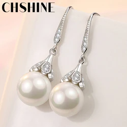 CHSHINE 925 Sterling Silver Natural White 12MM Pearl Earrings For Women Wedding Engagement Fashion Jewelry