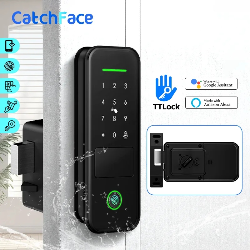 Fingerprint Waterproof Outdoor Garden Lock Remote Control TTLock App Code Keyless Smart Door Lock Electric Rim Lock and Gateway