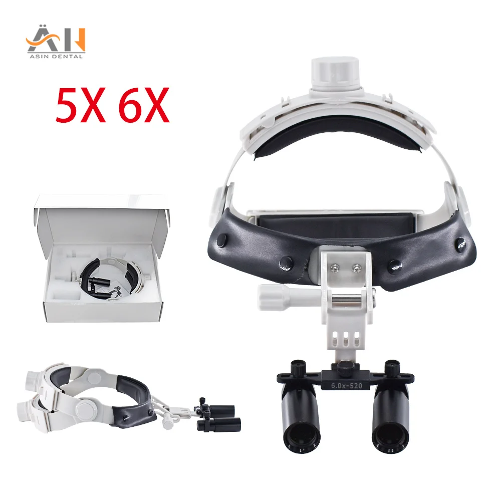 

5X/6X Dental Loupes Binocular Kepler Loupes Headband Adjustable Headlight Dentist Surgical Headlamp Tools 420-520mm