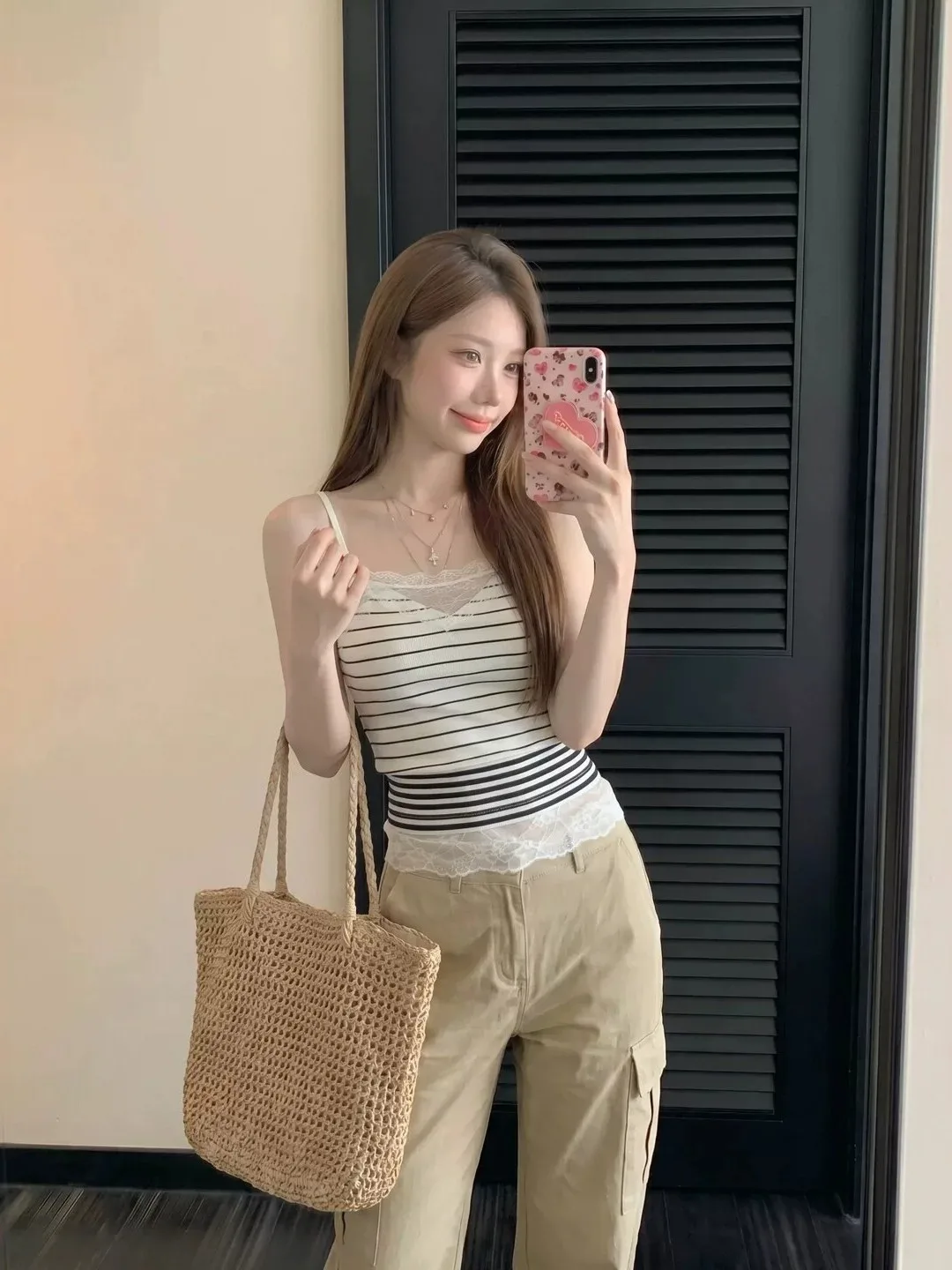 Pure Desire Lace Patchwork V-neck Stripe Strap Vest Women Summer Spicy Short Slim Fit Cotton Korean Style Outerwear Top