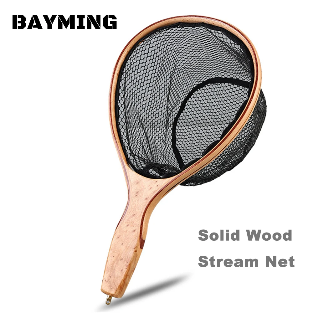 

36cm Solid Wood Fly Fishing Net - Ultralight Rubber Mesh Micro Fish Landing Net for Trout/Whitefish in Streams