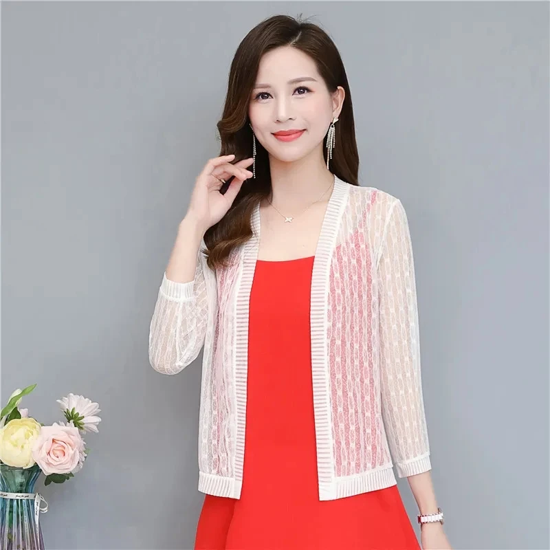 New Summer Thin Coat Short Top Lace Cardigan Large Size Women's Small Shawl Sun Protection Jacket Air Conditioned Shirts L-5XL