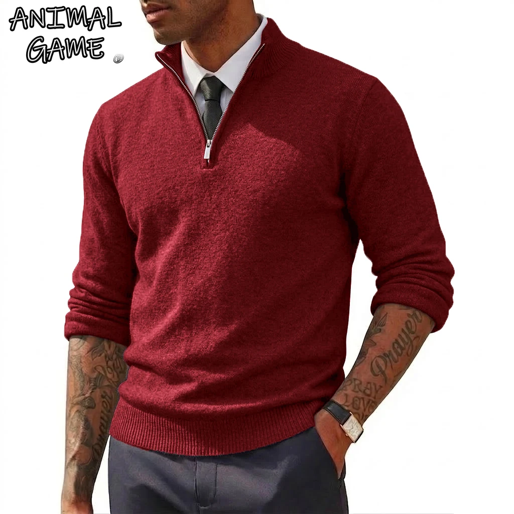 New Men's Quarter Zip Up Sweaters Slim Fit Lightweight Mock Neck Pullover Casual Zipper Polo Sweaters Long Sleeves Streetwear