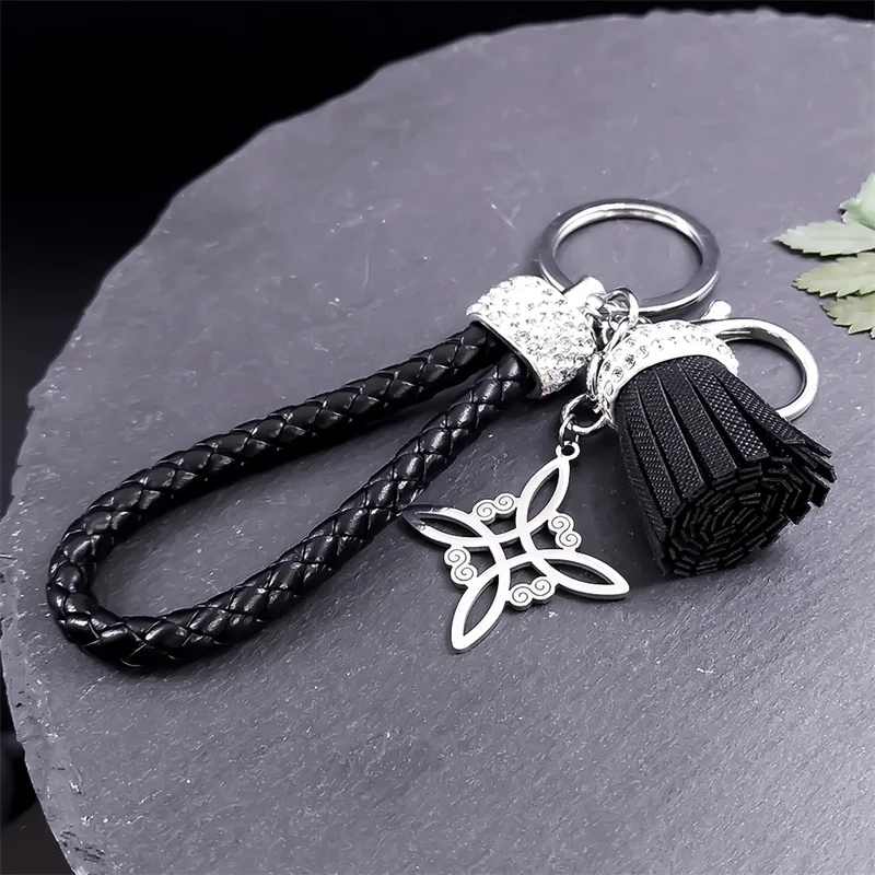 Witch Celtic Knot Stainless Steel Pendant Key Chain Crystal Bag Charm Accessories Wicca Keychain Jewelry nudo de bruja K7053S07