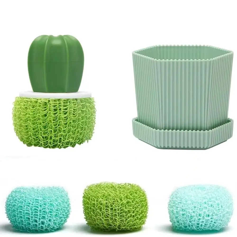 Dish and Pot Cleaning Brush with Holder Kitchen Cleaner Dish Scrub Brushes Dishes Pots Pans Cleaning Tool- 3 Replaceable Brus