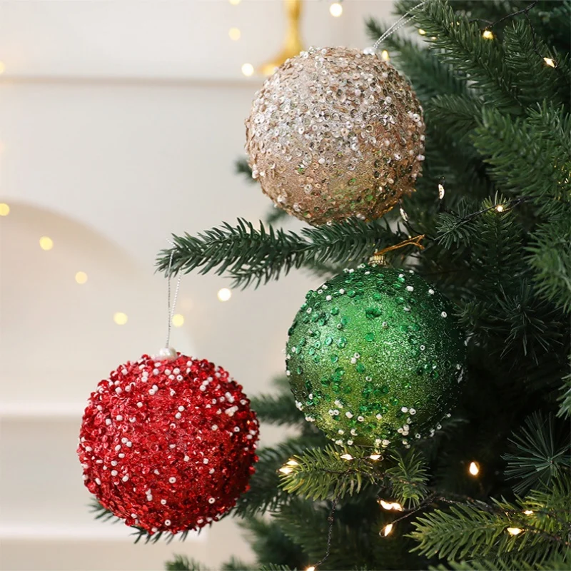 

4Pcs 10CM Pearl Sequins Foam Balls Christmas Tree Hangings Christmas Balls Decorations Window Hangings