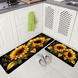 Alfombra de cocina de girasol, alfombrilla antideslizante de franela lavable a máquina, adecuada para puertas de pasillo y cocinas, 1 unidad