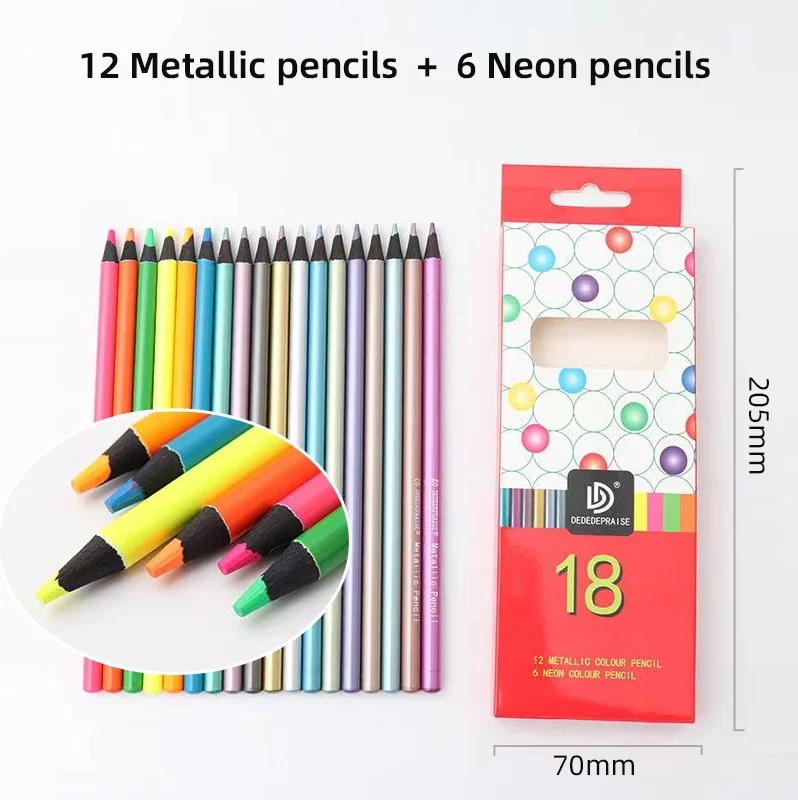 12 Color Metallic Colored Pencils Drawing Sketching Soft Wood Golden Pencil Set For Student Profession Art Supplies