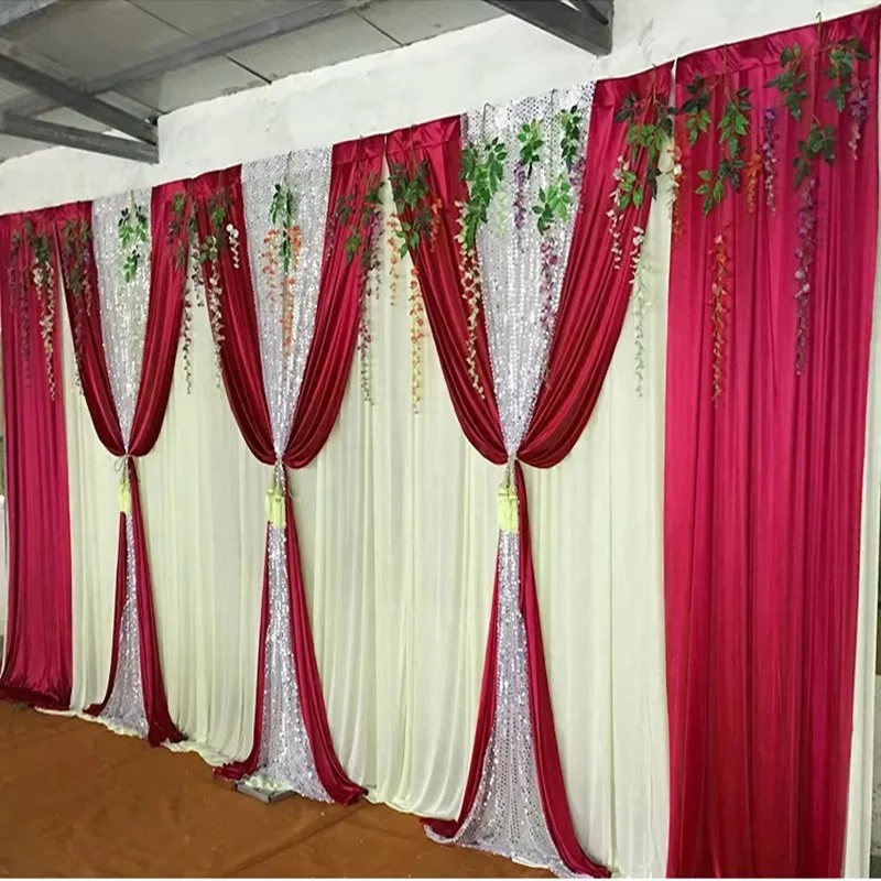 Ice Silk Fabric Stage BackdropBirthday Party DecorationStage BackgroundDrape Curtain, 3x6 m (10ft * 20)