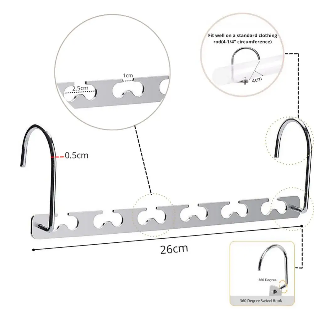 Cintres Métalliques Multifonctionnels, Gain de Place, avec Crochet Magique, 6 Trous, pour Vêtements, Garde-Robe, Support d'Organisation, 1 Pièce