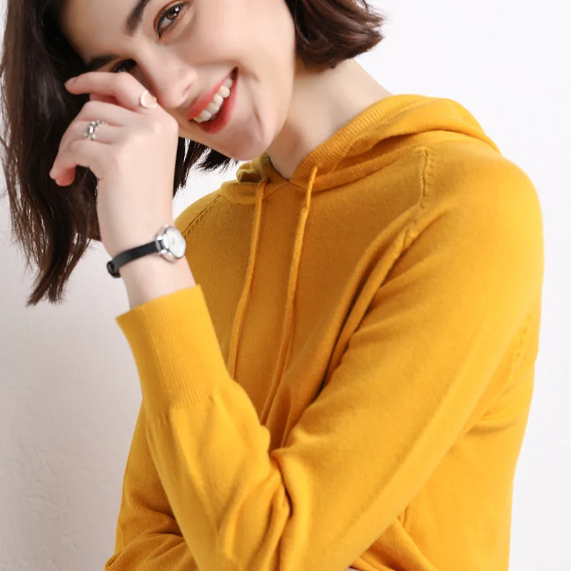 Felpa con cappuccio da donna con fondo lavorato a maglia maglione pullover con cappuccio di inizio autunno