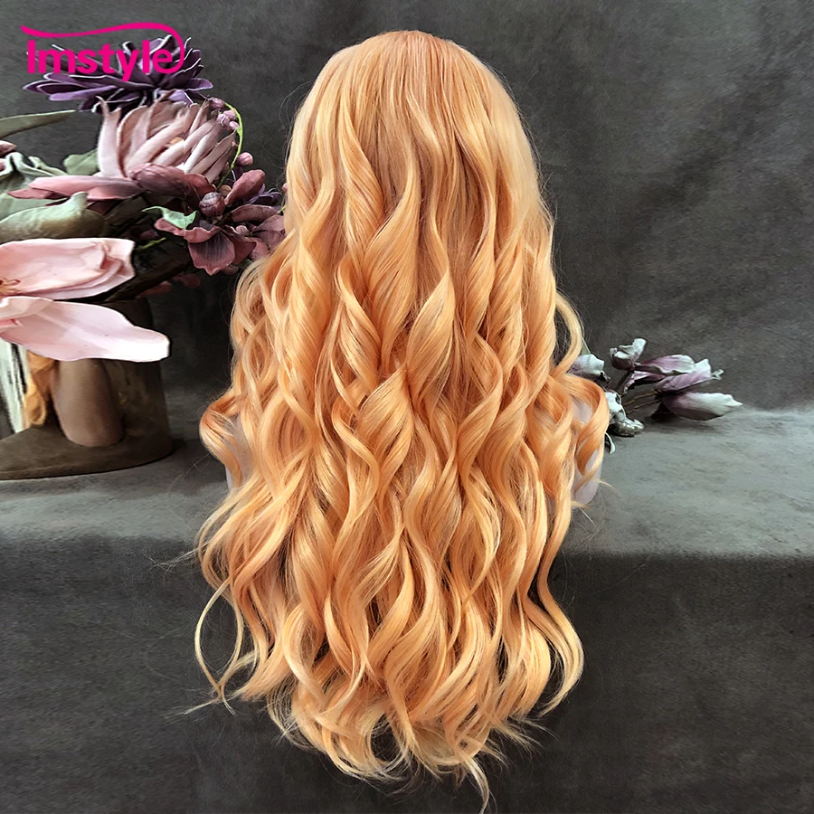 Imstyle Orange Wig Synthetic Lace Front Wig Natural Wavy Wigs For Women Heat Resistant Fiber Long Wig Cosplay Wigs