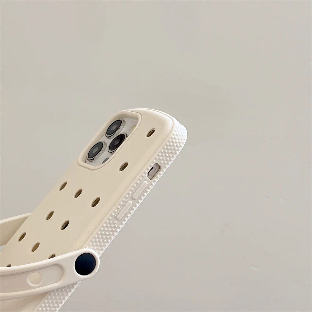 شريط للرسغ حامل ل Crocs Charms لتقوم بها بنفسك سيليكون جراب هاتف آيفون 14 15 16 17 برو ماكس زائد 13 12 11 بلون ماتي غطاء