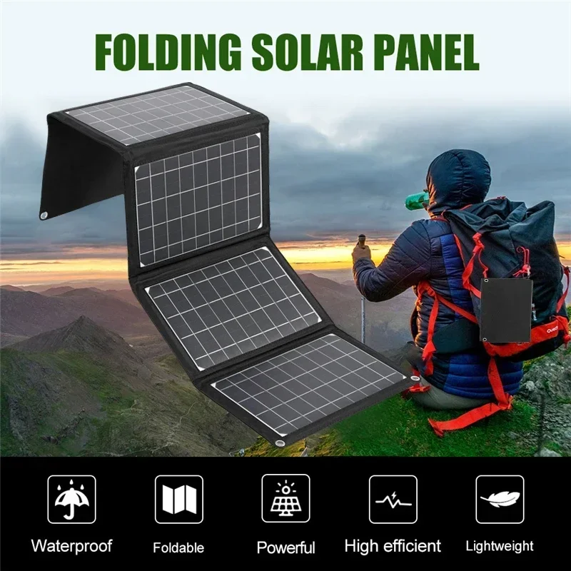 

50W Foldable Solar Panel 18V Black Portable Solar Charger Outdoor Quick Charge Solar Panels for Smartphone Power Bank