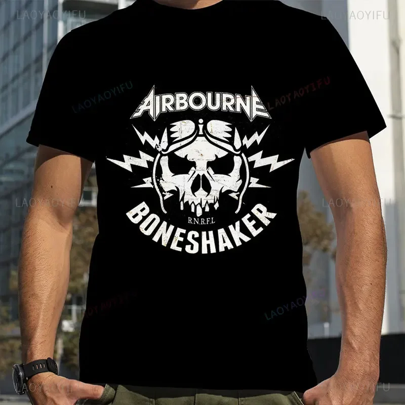 AIRBOURNE Boneshaker Tshirt Rock N Roll for Life Airbourne Red Skull Bandana T Shirt Custom Men'S Women Clothes Streetwear Tops